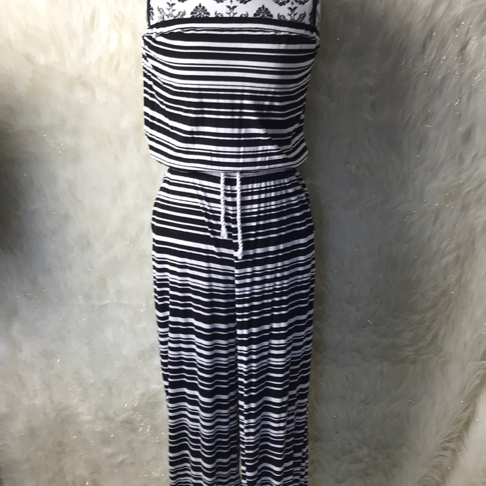 Loft Beach Pants Romper Black and White Striped